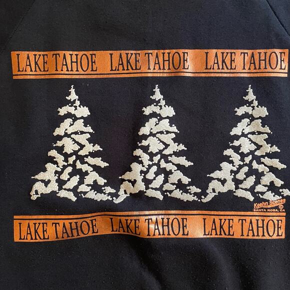 Vintage 90s Keehn Scenes Lake Tahoe Gloss Print Nature Crewneck Sweatshirt - Picture 2 of 6